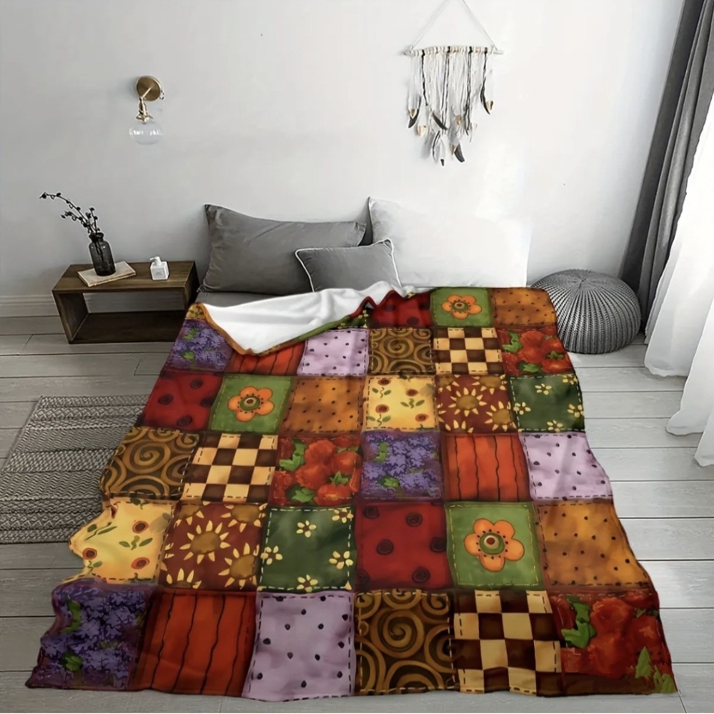 Boho Blanket Soft Lightweight Twin Patchwork Print Throw Blanket